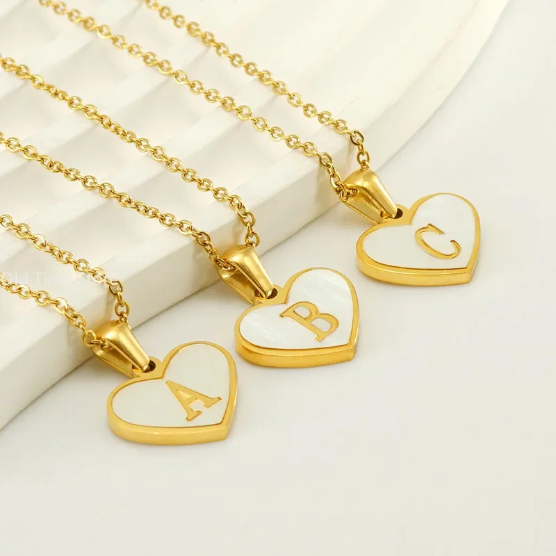 New Trendy Heart Shell A-Z Initial Gold Plated Letter Pendant Necklace For Women Stainless Steel 26 Alphabet Choker Jewelry