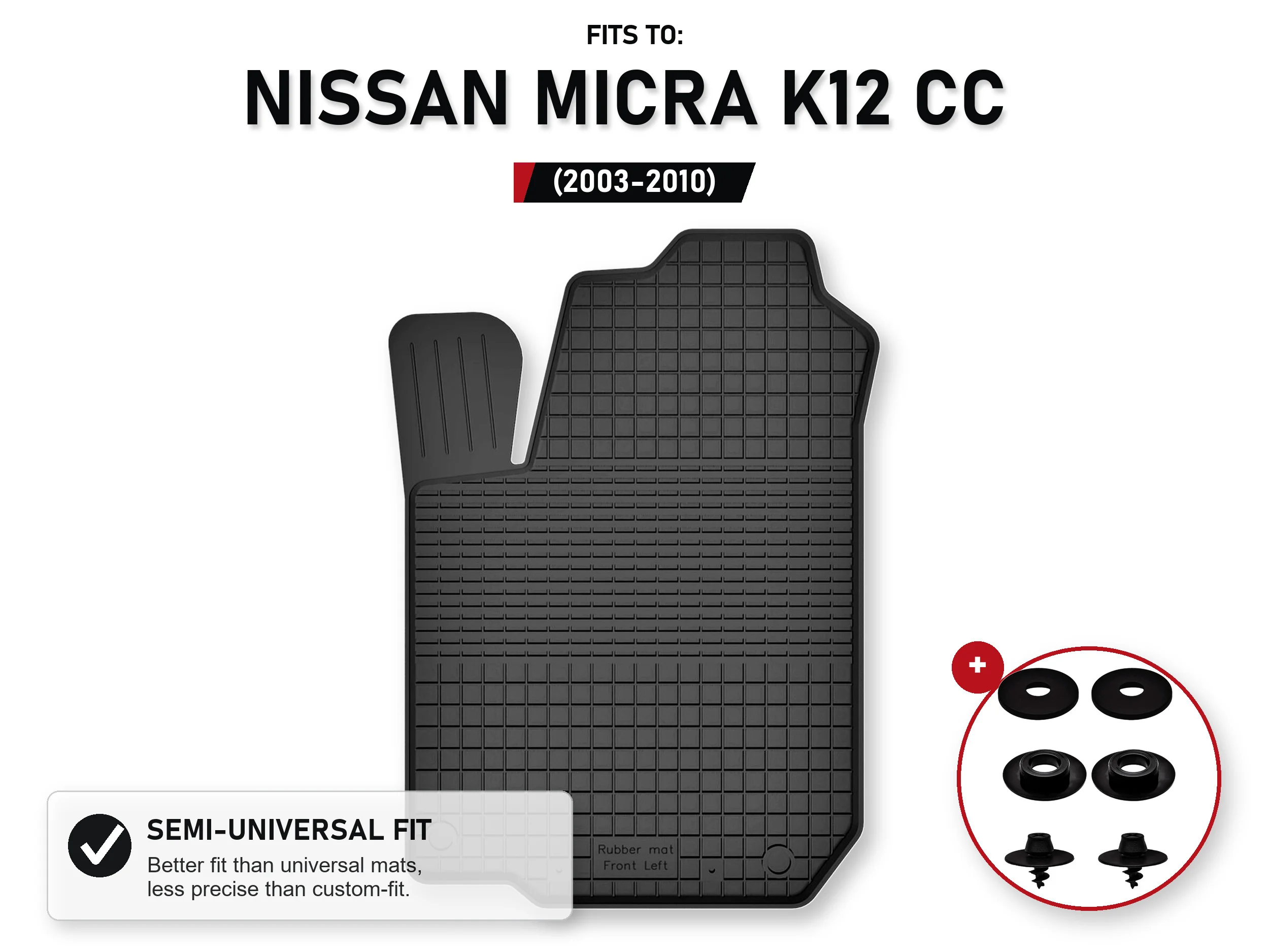 Bestuurdersmat voor: Nissan Micra K12 Cc 2003-2010 Cabriolet met stoppers