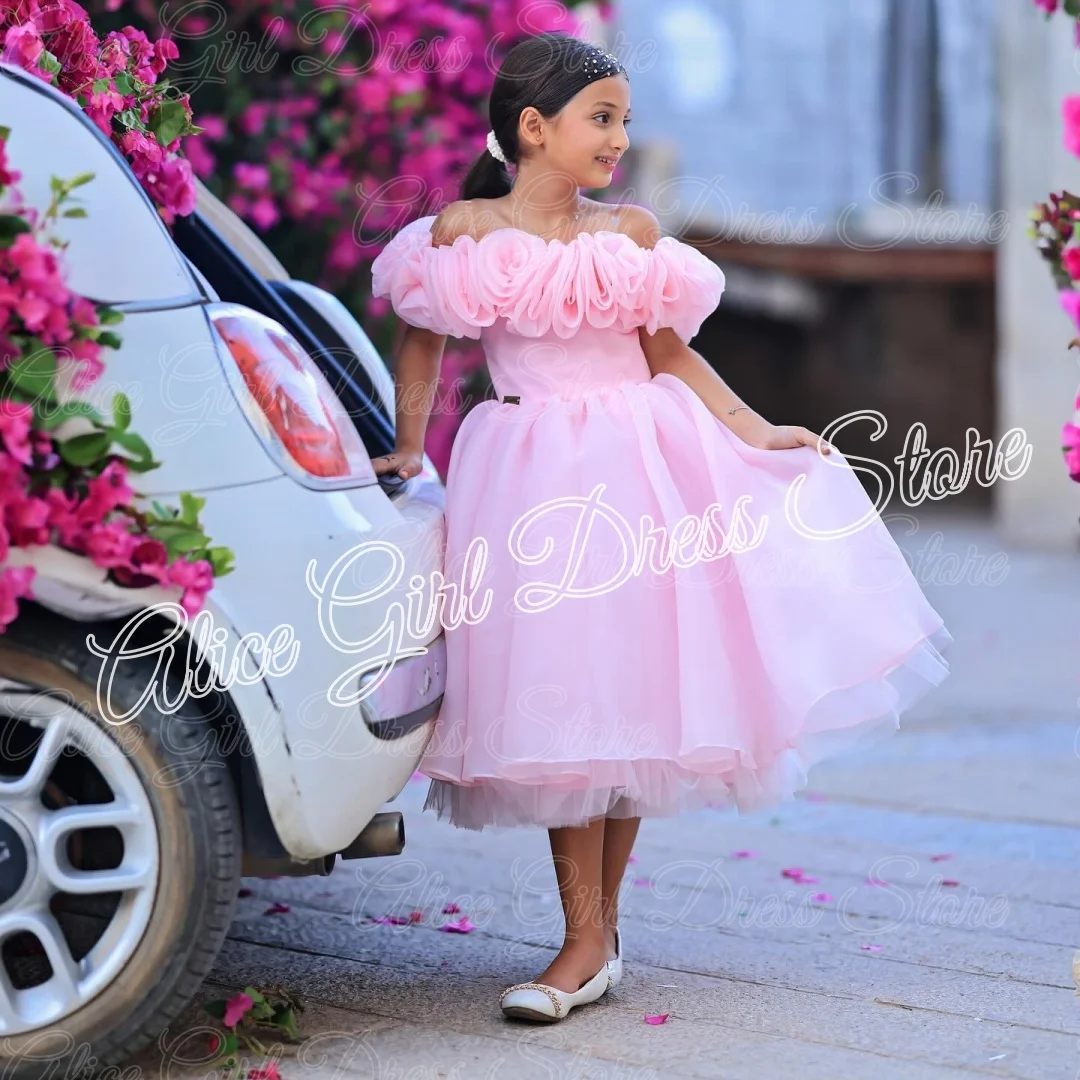 robe-de-demoiselle-d'honneur-rose-personnalisee-epaules-denudees-a-volants-longueur-the-pour-mariage-anniversaire-de-fille-premiere-communion