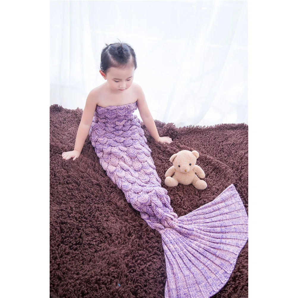 Mermaid Tail Blanket Purple Eco-Friendly Acrylic Fiber Soft Skin-Friendly Warm For Kids Non-Pilling Shrink-Proof Hand