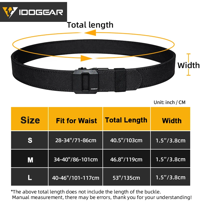 IDOGEAR 1.5 Inch Hard Tactical Belt w/ Metal Automatic Buckle 1000D Nylon Duty Belt Outdoor Girdle IPSC Accessories 3430