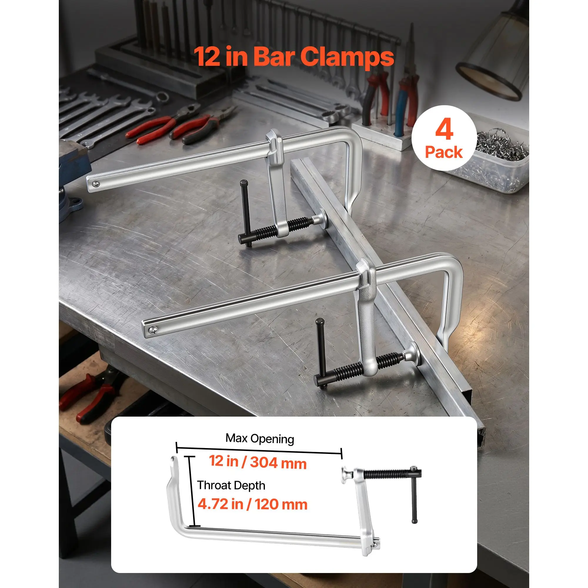 Bar Clamps for Woodworking, 4-Pack, 12