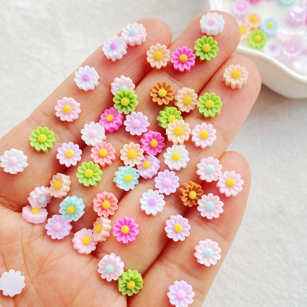 200 Stück farbige Mini-Gänseblümchen aus Kunstharz, flache Blumen, Strass-Edelsteine, Scrapbook, Hochzeitsdekoration, Applikationen, Bastelbedarf, DIY-Nagelkunst