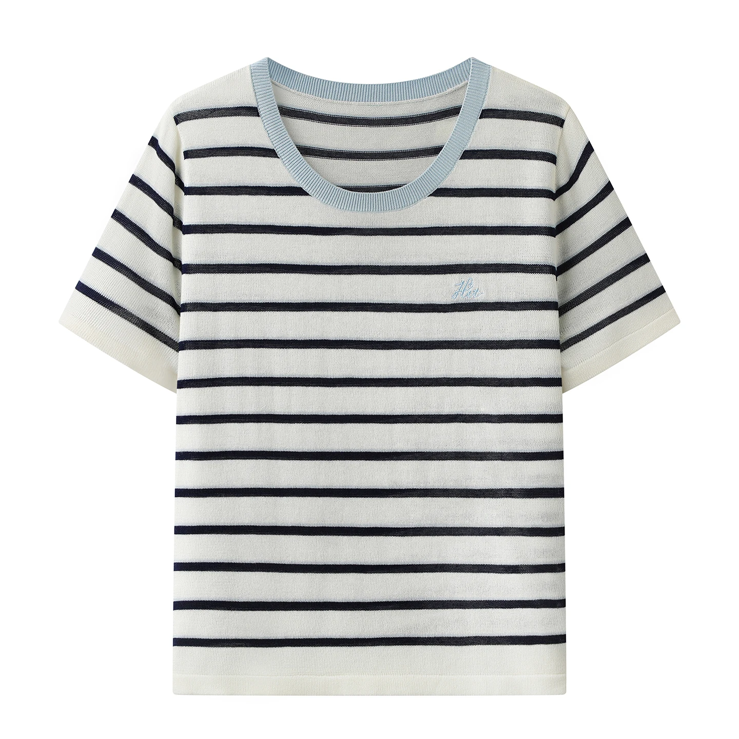 Fashionable Stripe Knit Top Women's Short Sleeve Design Sensation Summer New Arrival Casual Style Slimming Effect