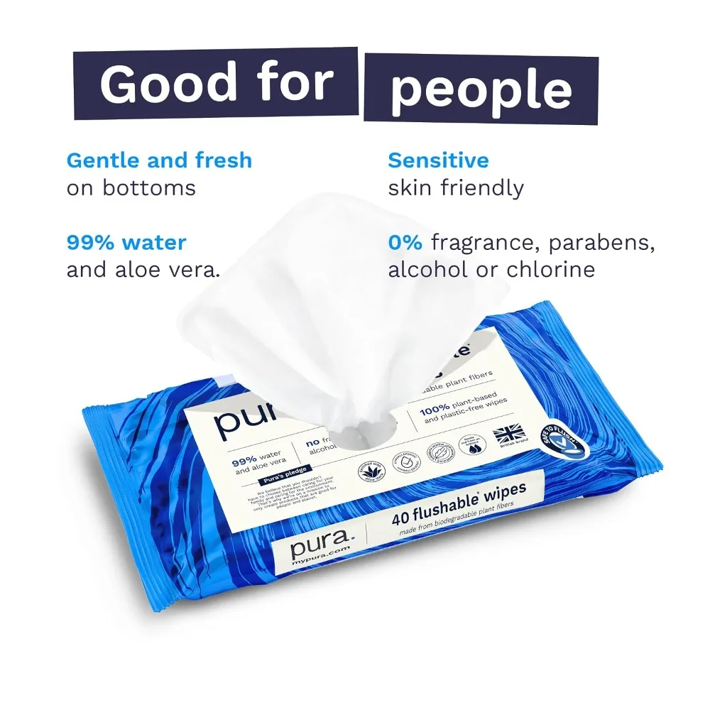 Hot Sale Adult XL Flushable Unscented Wipes Pack of 40 Toilet Wipes Personal Cleansing Wipes with 99% Water and Aloe Vera for Sensitive Skin Best Sellers