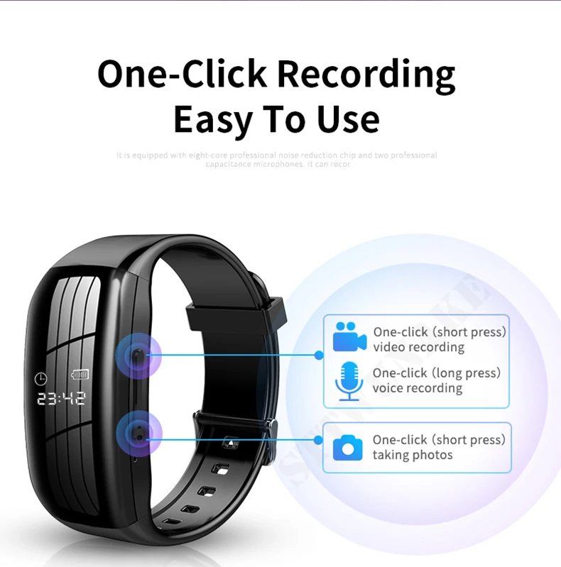 versteckt Spion 1080P HD DV Professionelle Mini-Kamera-Uhr Digitaler Sprach- und Videorekorder Armband-Diktiergerät Kleiner Mikro-Soundrekorder für Zuhause – Detail 2