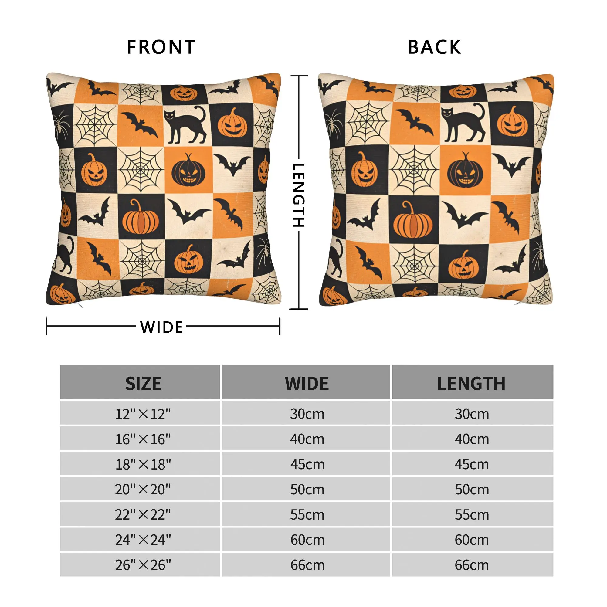Pillow Cover Halloween Checkerboard Bat Cat Spider Pumpkin Seamless Pattern  Fashion Pillow Case For Couch Bedroom Pillowcases