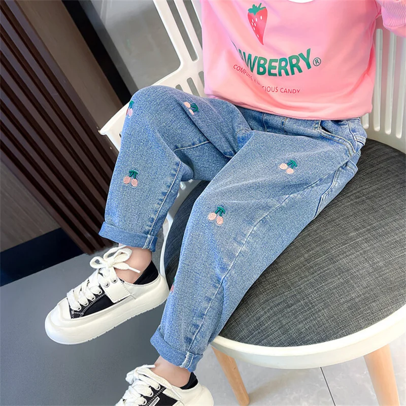 Girls Pants Long Trousers Cotton 2024 Cherry Spring Autumn Teenagers Baby\'s Kids Pants Outdoor Teenagers Children\'s Clothing