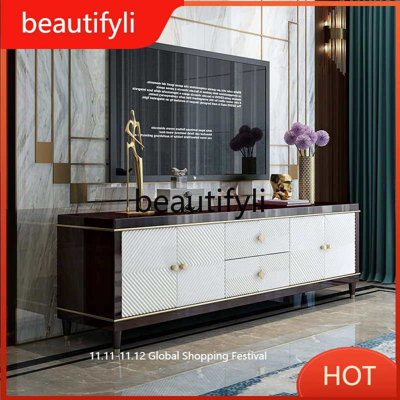 

Light luxury Italian TV cabinet coffee table combination modern simple living room paint villa home solid wood floor cabinet D80