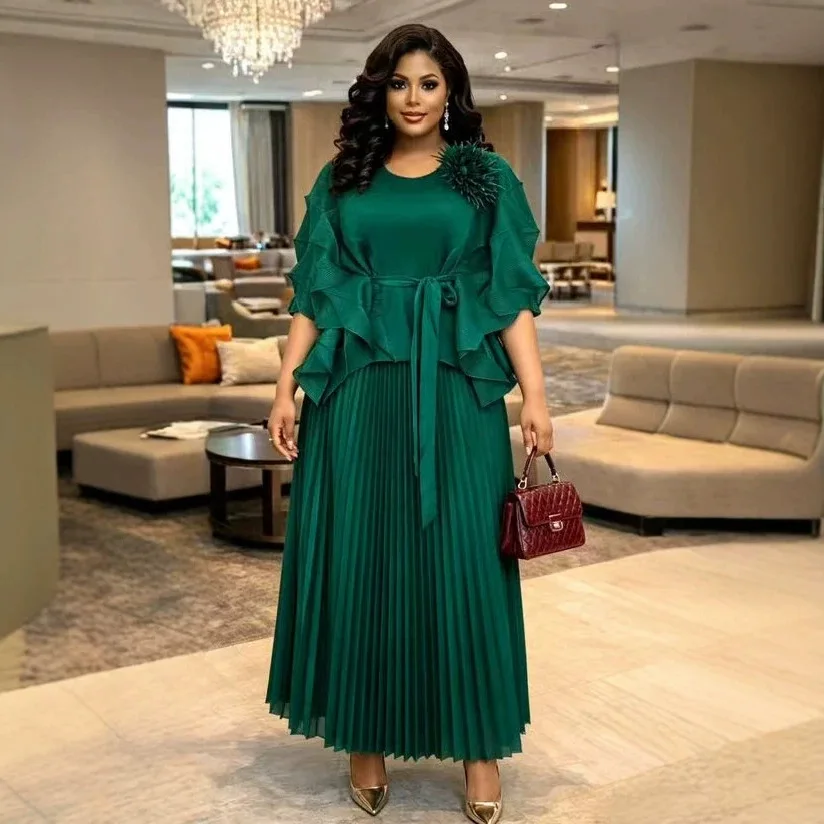 

Miyake 2026 Design Sense V-neck Fungus Edge Loose Pleated Top Pleated Skirt Two-piece Set Women's High-end Fashion Suit