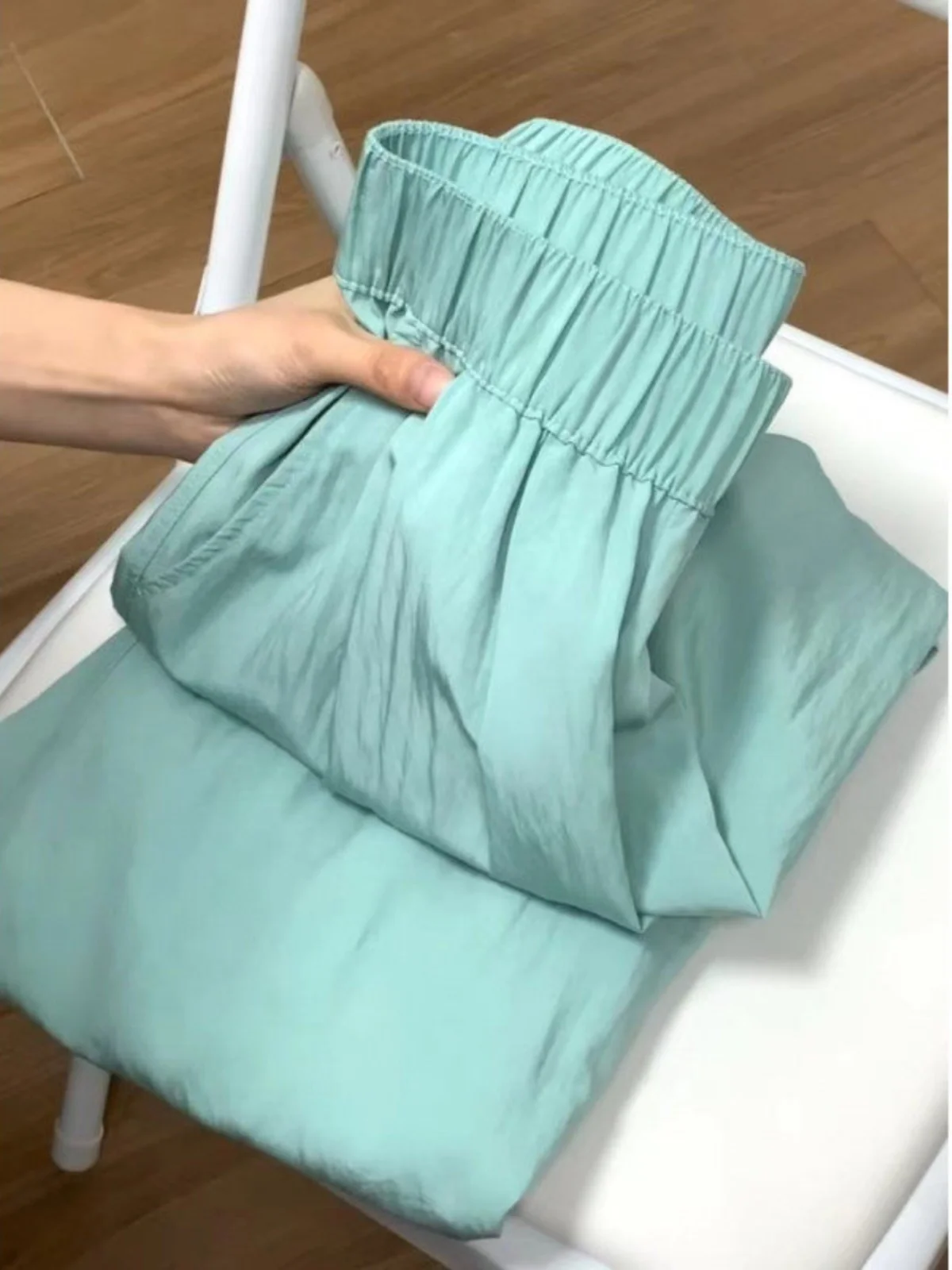 

Мужские повседневные широкие брюки Lake Blue, летние тонкие драпированные брюки из ледяного шелка, свободные удобные длинные брюки, дышащие, моющиеся