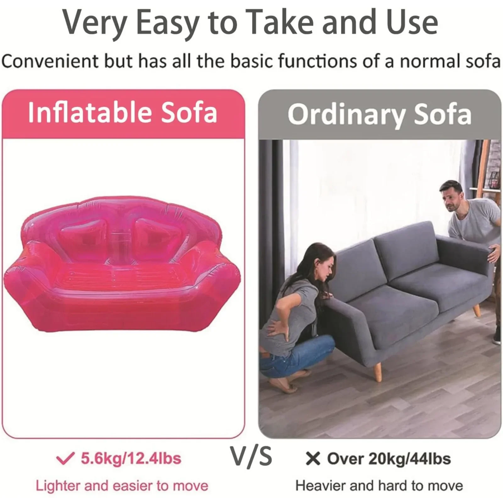 Protable Inflatable Sofa Seat, Transparent PVC Inflatable Couch Blow Up Chairs Couches Lounger Sofa Portable Double Person Sofa
