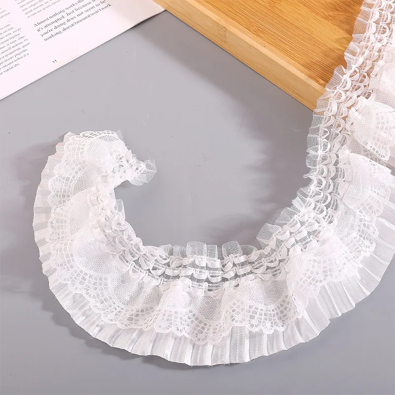 

7.5CM wide white black stretch chiffon 3d pleated lace elastic ruffle Trim lolita wedding dress collar curtains diy sewing decor