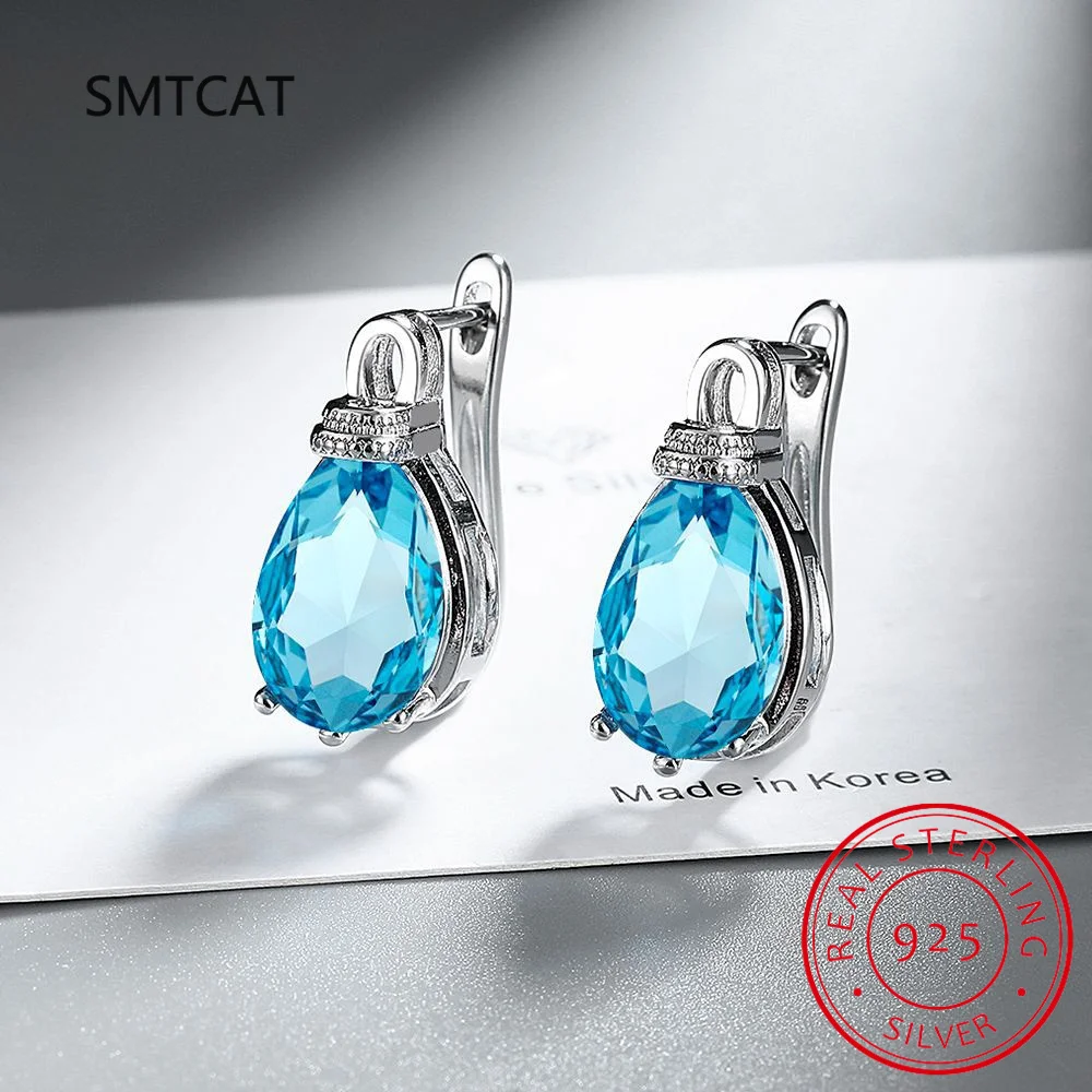 الكمثرى العقيق الطبيعي الحقيقي خلق الأحمر روبي 925 فضة Waterdrop هوب أقراط للنساء بيان مجوهرات الأحجار الكريمة