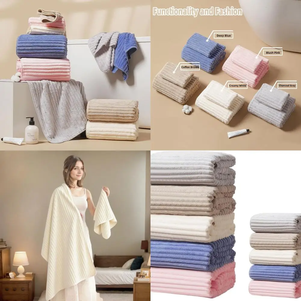 

10 Pack Rainbow Coral Fleece Towels: 5 Sets of Large & Small, Ultra Absorbent, Economical (White, Navy, Brown, Fuchsia, Gray)