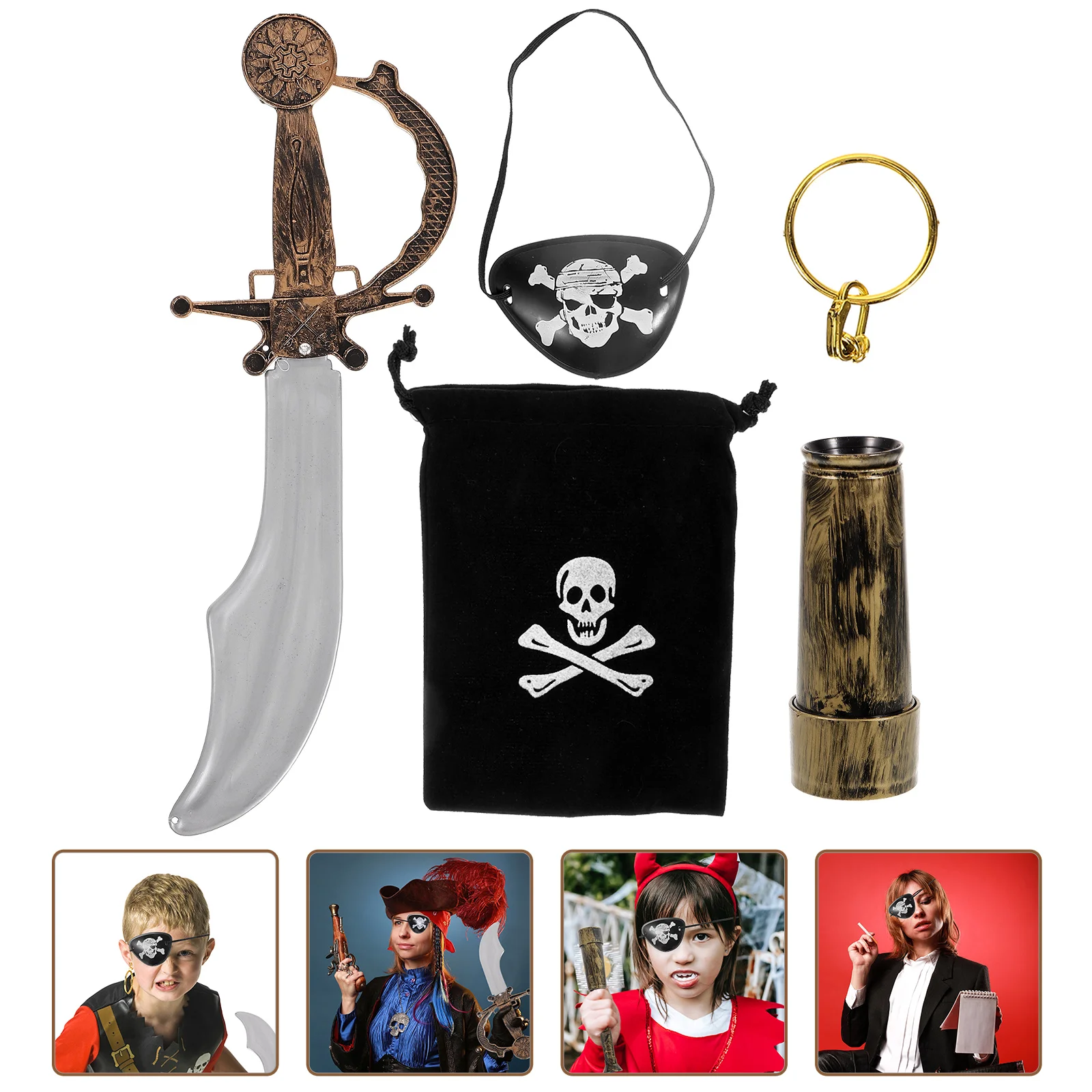 

Halloween Toy Set Pirate Hook Harness Pocket Skull Props Telescope Costumes Cosplay Kit Make up Supplies Plastic Child Festival