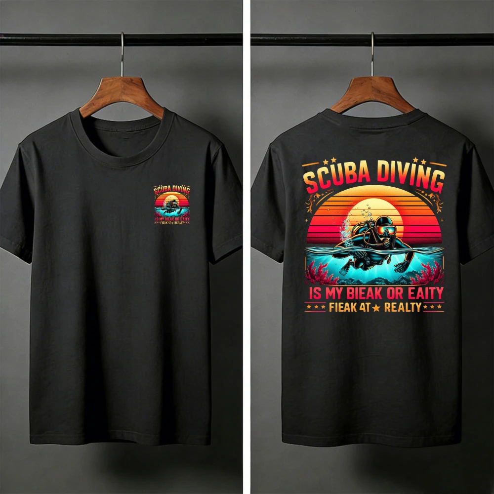 Scuba Diving Sunset Pattern Summer Men T-Shirt Casual Vintage Style for Beach Vacation Outdoor Activities Gift for Divers Tees