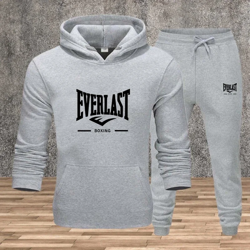 

Autumn and winter men's two-piece set of fashionable fitness jogging sport pullover hooded sweatshirt + casual pants