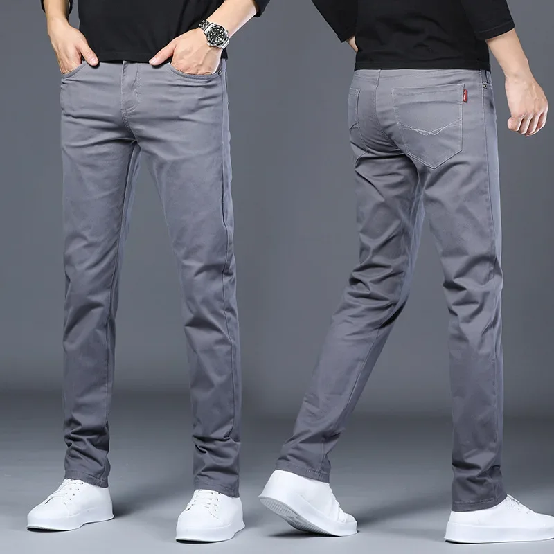 Classic Style Men's Fashion Casual Pants Brand Fashion Solid Color Business Straight Yellow Beige Khaki WhiteTrousers