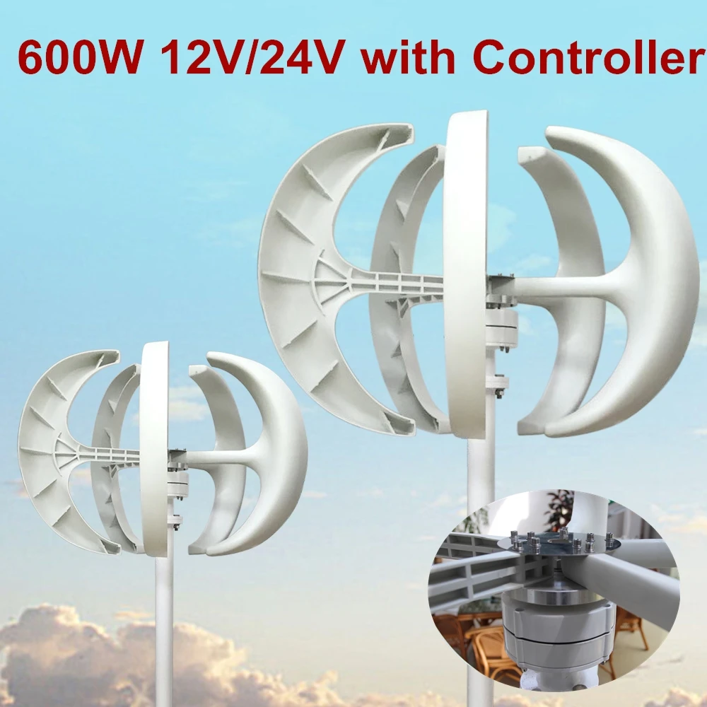 Imagem -03 - Gerador de Turbina Eólica com Controlador e Placa Flange Eixo Vertical tipo Lanterna 5-blade 600w
