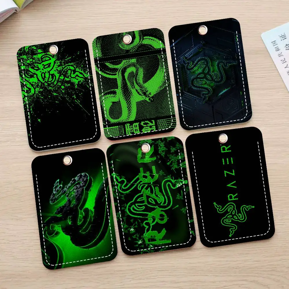 Gaming Brand R-Razer 1Pc PU Leather Card Holder Keychain Key Ring Door Lock Access Tags ID Card Case Keychain Card