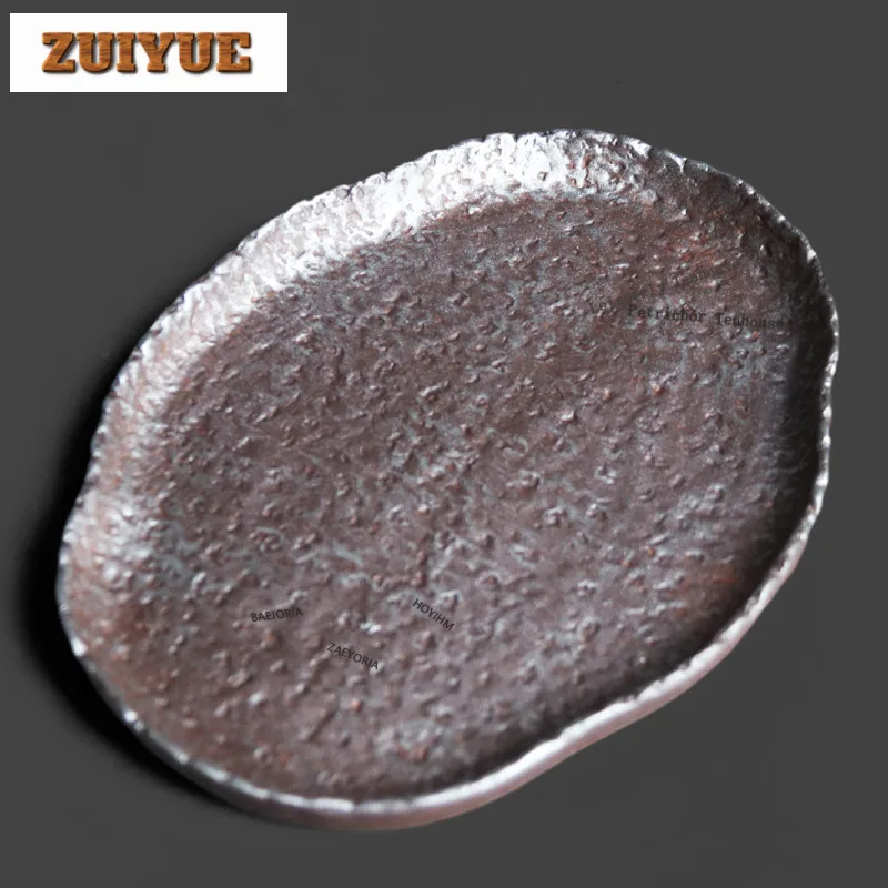 

Handmade Coarse Pottery Old Rock Clay Tea Tray Dessert Candy Tray Coffee Storage Board Teapot Holder Dishes For Serving For Tea