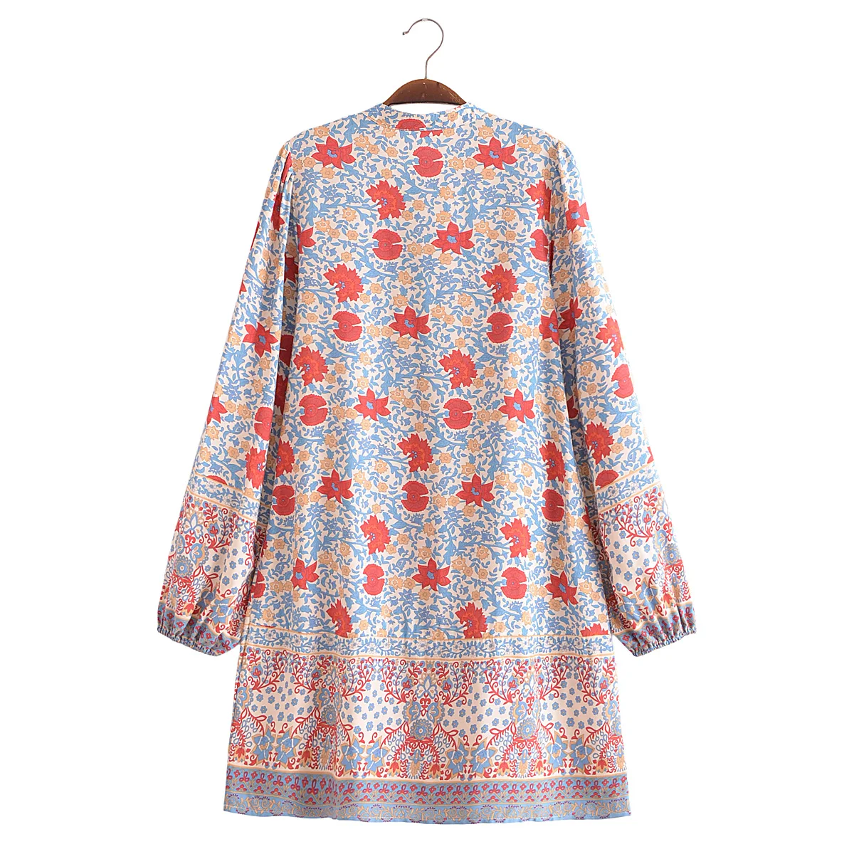 BO00-Robe de plage à manches longues pour femmes, col en V, imprimé fleuri, mini robe, droite, vacances, éducatif, 2023