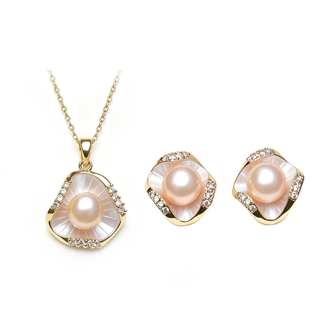 Echtes Naturperlen-Set mit Halskette und Ohrringen für Damen, zartes Süßwasserperlen-Set, Geschenk für Ehefrau oder Mutter zum Jahrestag, Weiß-Lila – Detail 2