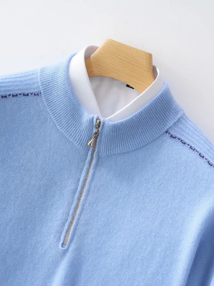 

Мужской свитер из 100% мериносовой шерсти с воротником-стойкой на молнии, осенне-зимний, повседневный, модный, в стиле колор-блок, вязаный, из кашемира