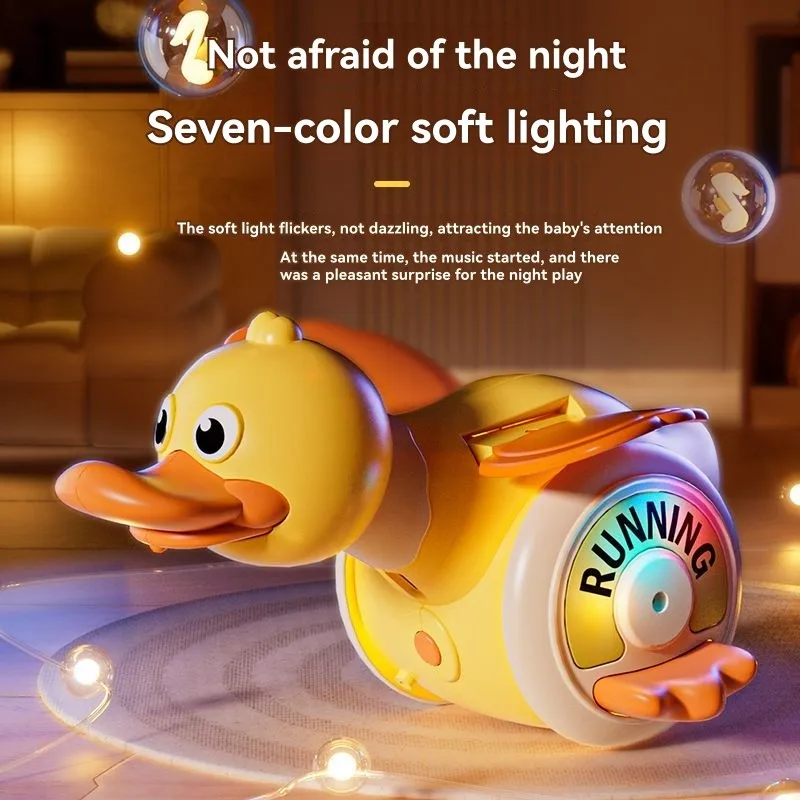 Para guía de bebé aprendiendo a escalar pato de forrajeo giratorio eléctrico con luz y música lindo pato deslizante móvil