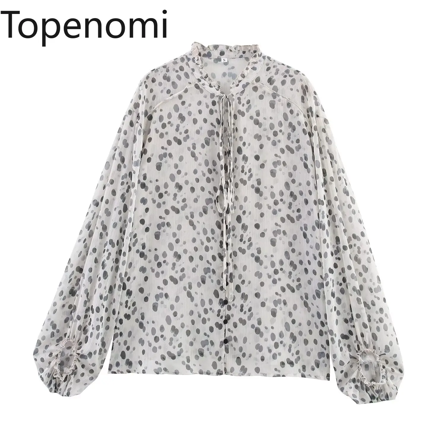 

Topenomi Fashion Polka Dot Lantern Sleeve Chiffon Shirt Women Ruffle Collar Lace Up Loose Lady Tops Elegant Versatile Blouses