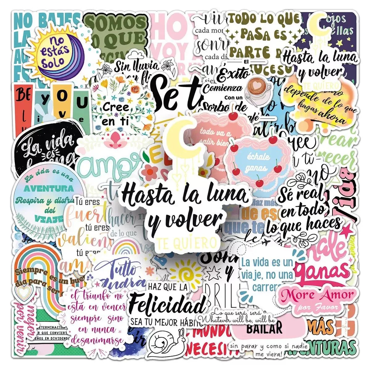 50PCS Spanish Inspirational Words Text Graffiti Stickers DIY Scrapbook Phone Laptop Luggage Skateboard Waterproof Sticker