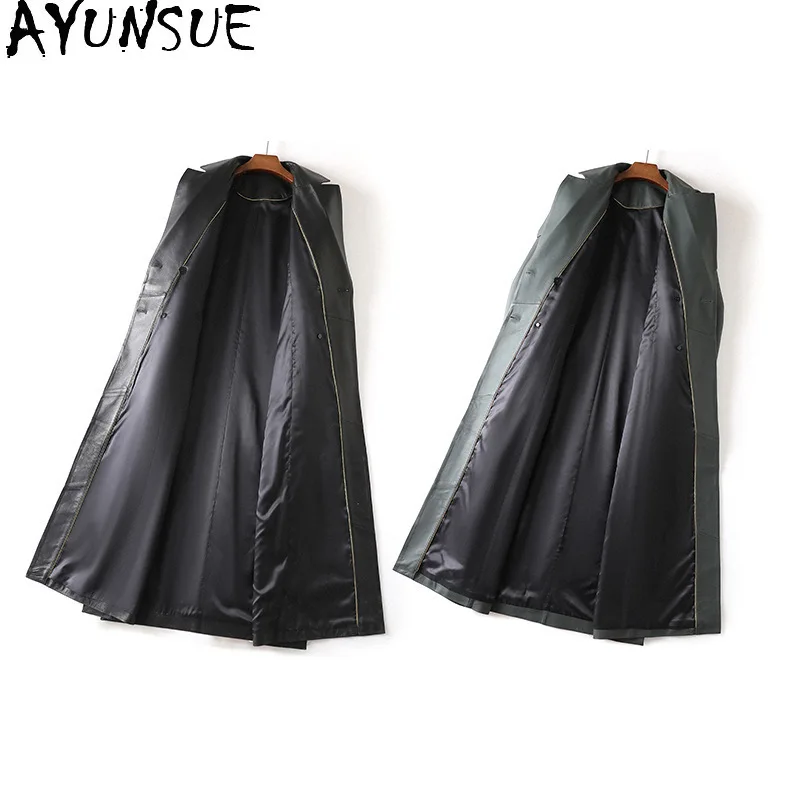 AYUNSUE Vera Pelle di Pecora Genuino Giacca di Pelle Donna Lungo Trench e Impermeabili Cappotto per Le Donne Giubbotti Vestiti Autunnali 2025 Jaqueta De Couro