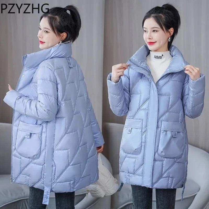 

Women 2023 New Fashion Parkas Winter Jacket Padded Cotton Puffer Coat Long Solid Meidum Warm Snow Wear Outerwear All-match