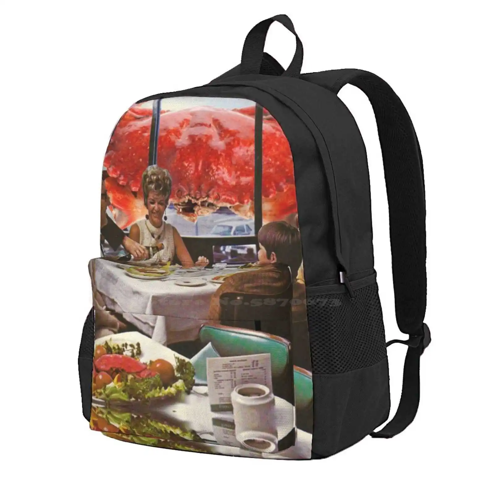 The Revenge Of The Crabs Hot Sale Schoolbag Backpack Fashion Bags Seafood Shellfish Retro Collage Surrealism Crab Funny Horror