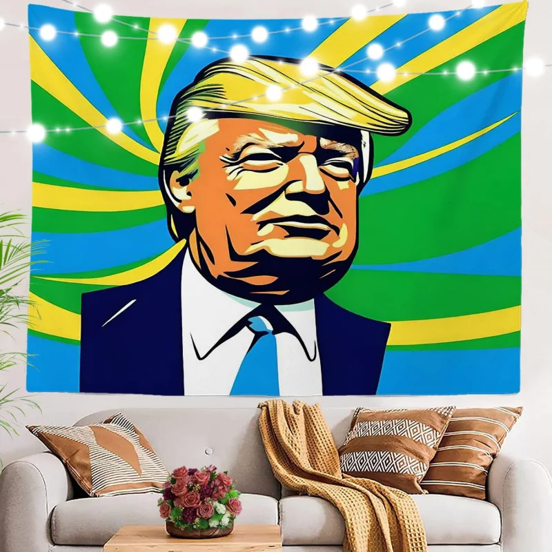 

US Election Men's Tapestry Yellow Hair Set Trump Green Background Decoration Bedroom Living Room Dormitory