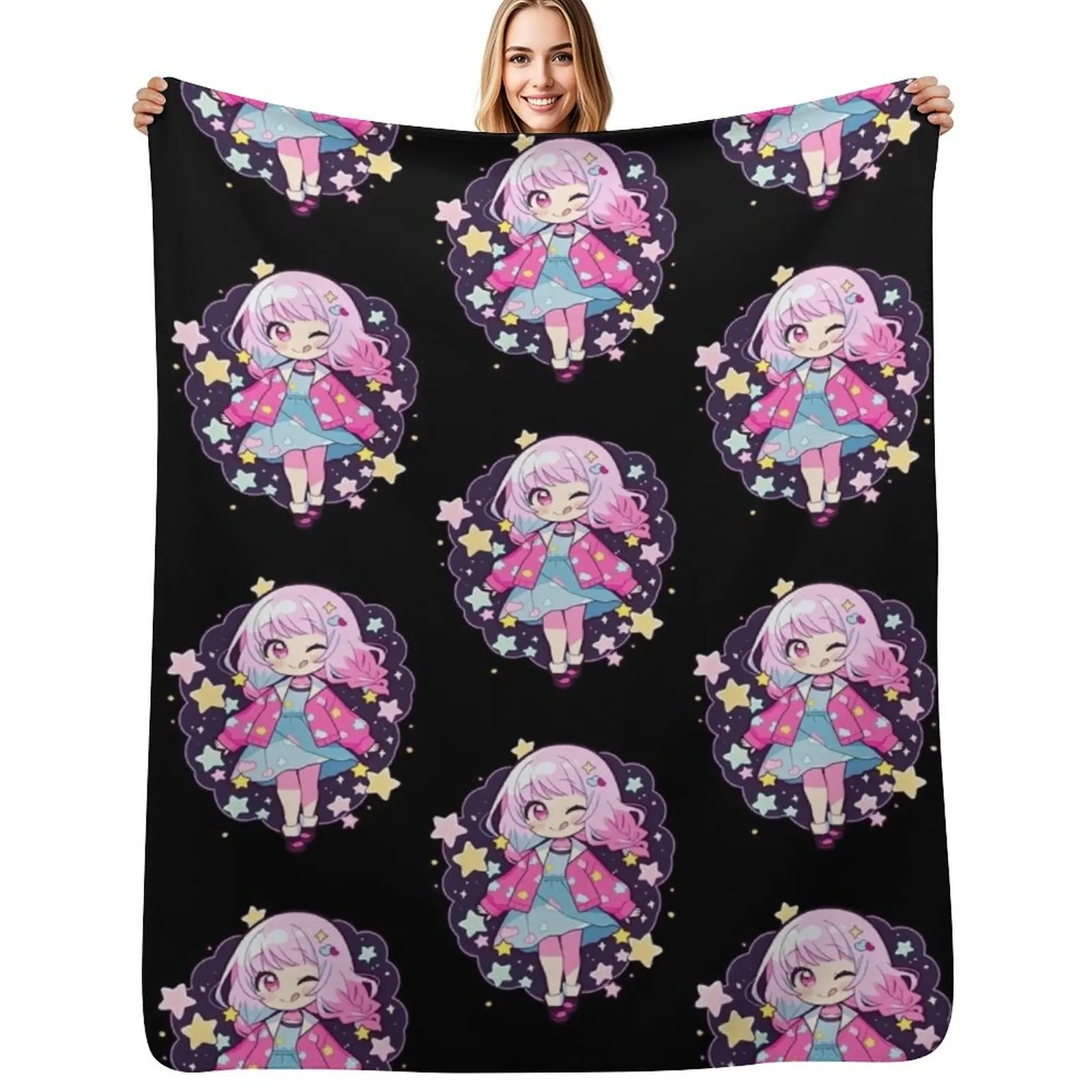 

Project Sekai Shirt Emu Otori Cute Stars Kawaii Chibi Throw Blanket Warm Flannel Blanket for Couch Chair Bedroom