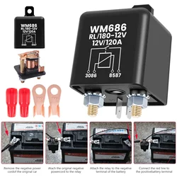 Relay Switch 4 Pin 12V 120A High Current Starter Relay High Power On/Off Conductivity Continuous Duty Relay Car Accessories