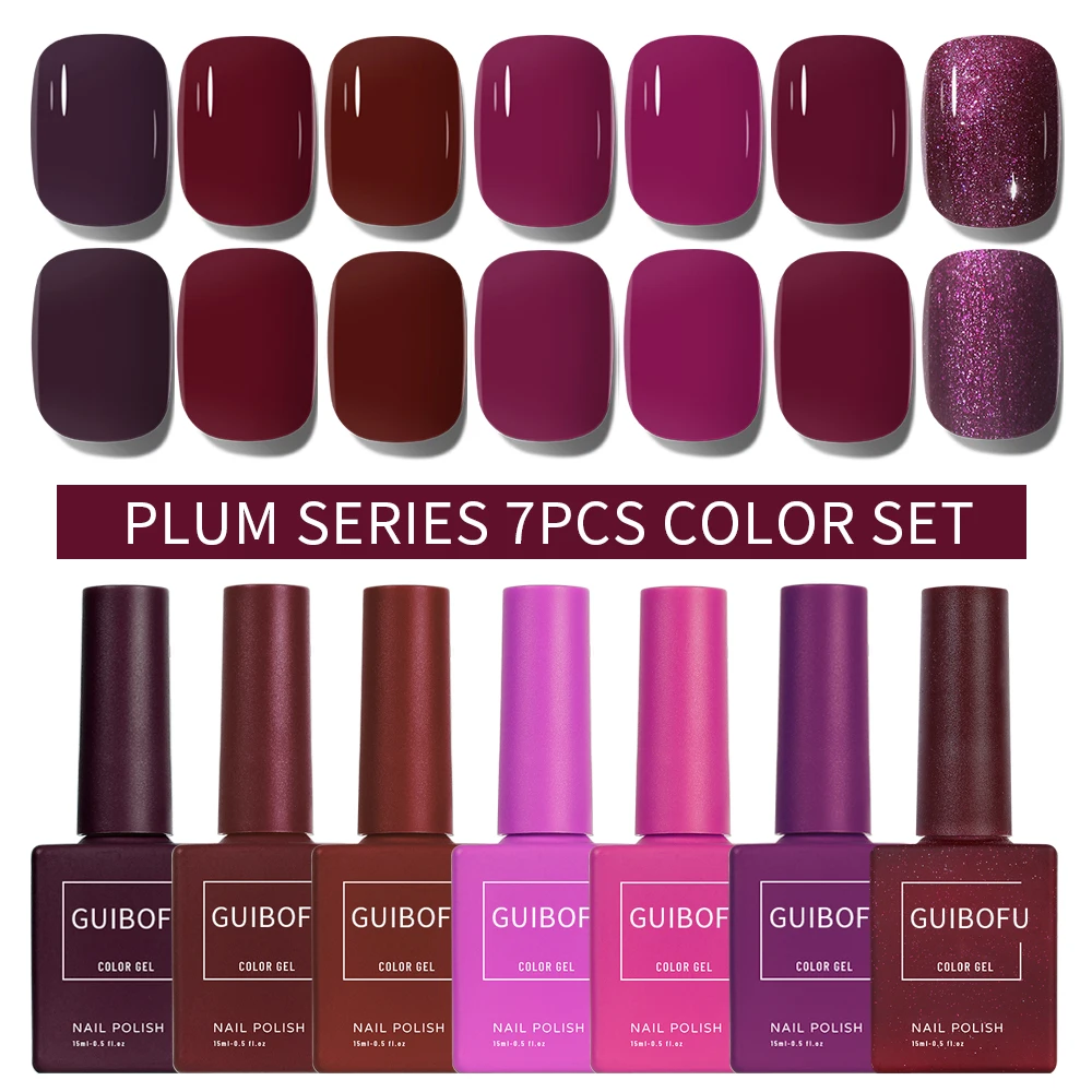 7Pcs/Set Gel Nail Polish Set Fall Shine Finish Semi Permanent Glitter Sequins Nail Polish Set Kit Soak Off Uv Varnish Nail Art