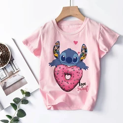 Camiseta de dibujos animados de Lilo & Stitch para niño y niña, camiseta de Manga corta con estampado Y2k, Top de Lilo & Stitch