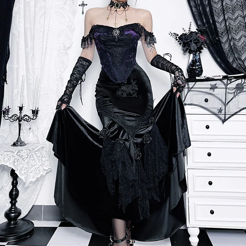 

Summer New Fashion Hot Girl Long Dress Dark Gothic Style Bodycon Fishtail Dress for Women