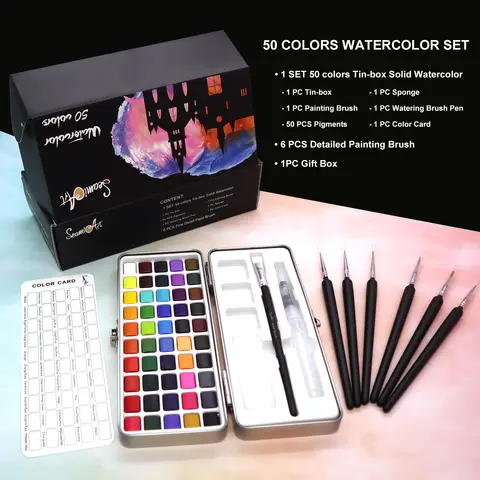 50Color Watercolor Paint Set SeamiArt