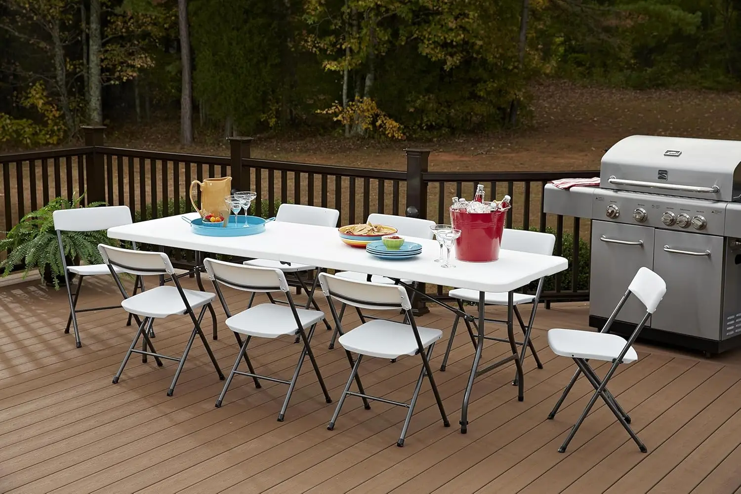 Fold-in-Half Banquet Table w/Handle, 8ft, White