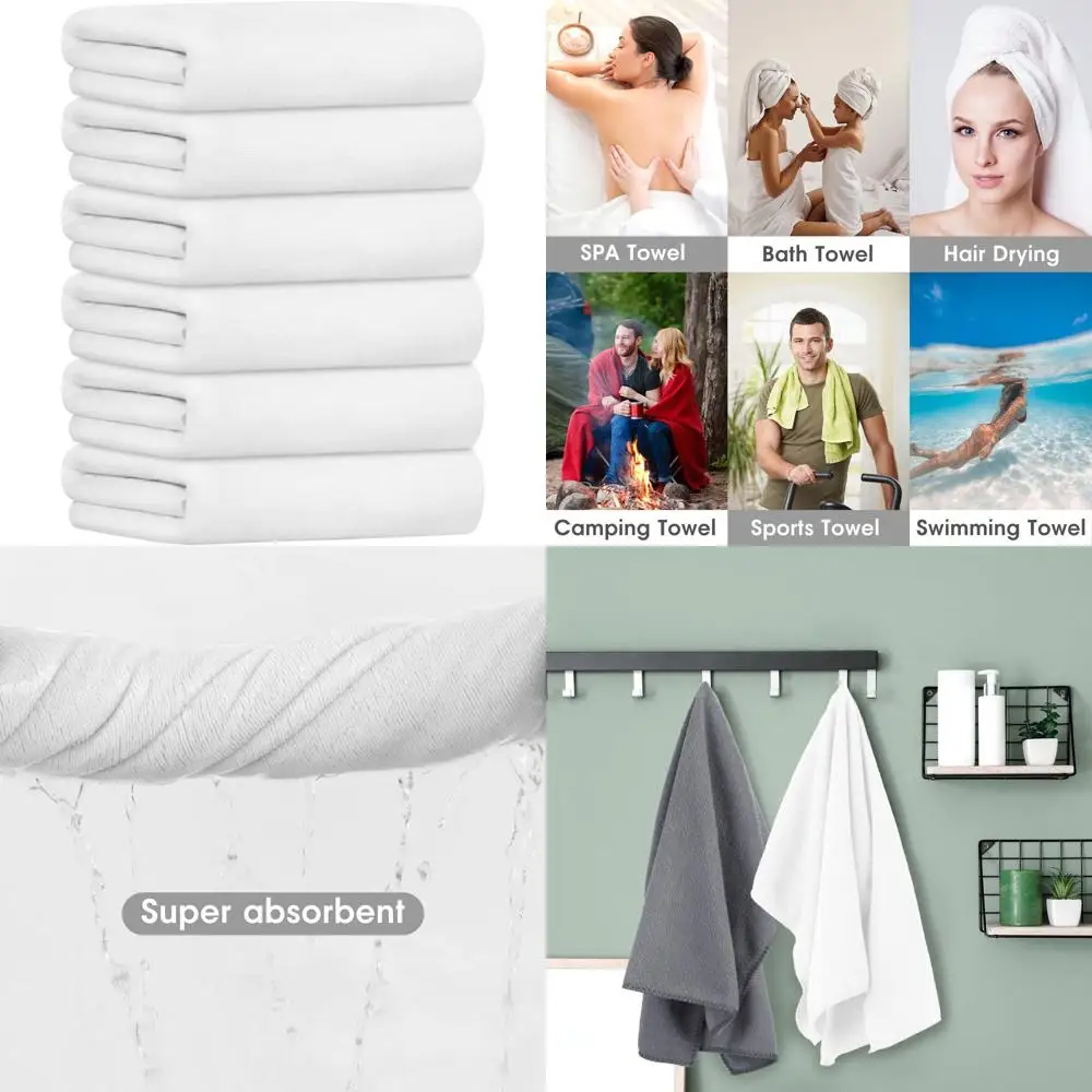 

Набор из 6 больших полотенец из микрофибры (30 x 60) - ультраабсорбирующие, быстросохнущие, идеально подходят для волос, спорта и йоги, белые