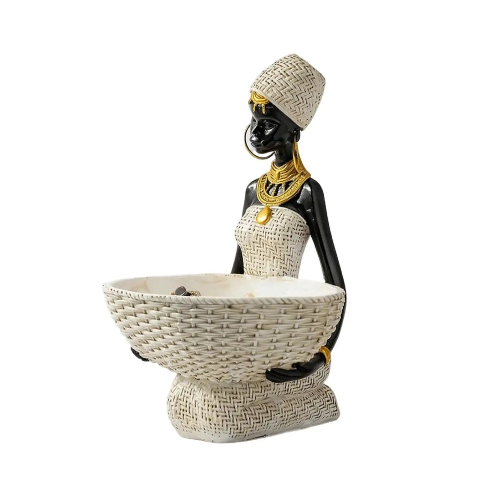 African Woman Bust Resin Key Bowl Decorative Basket Sculpture for Home Office Dressing Table Catchall Organizer