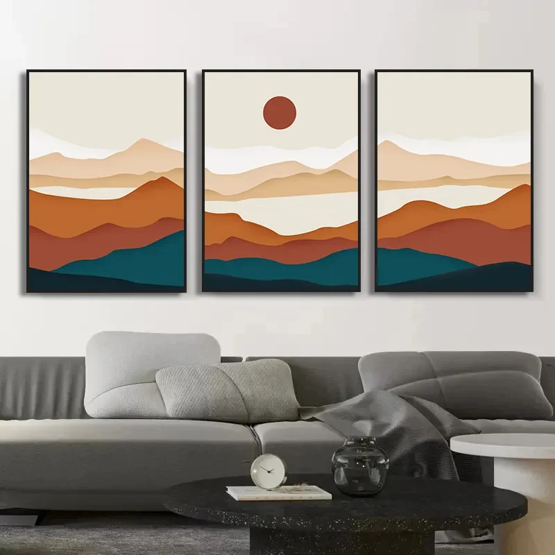Multi-size 1PC frameless high-definition decorative paintings,Abstract Nature Watercolour Landscape Mountain Sun Canvas Painting