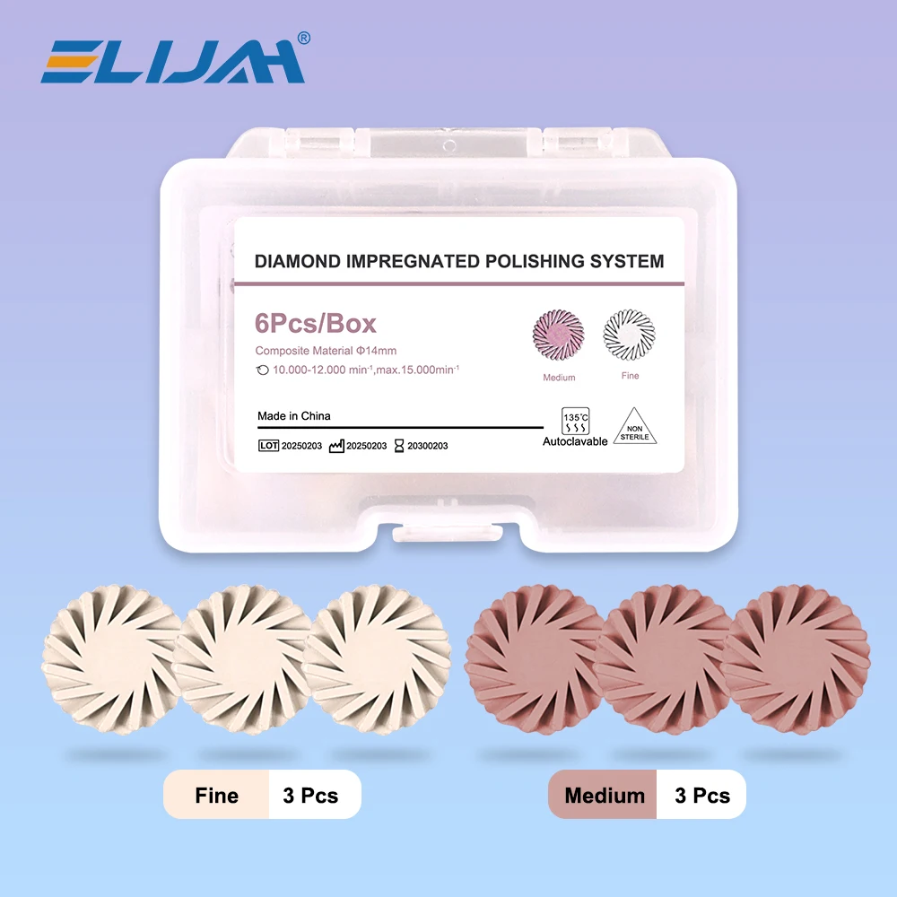 

6Pcs/box Dental Diamond Rubber Polisher Composite Resin Impregnated 2-Step Polishing Disc 14mm Wheel Kit Dentistry Consumbles