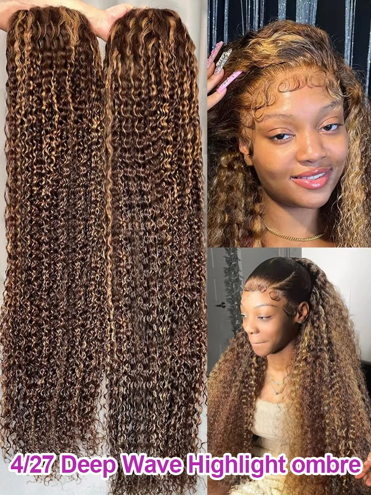 Highlight Wig Human Hair Ombre Colored Transparent Hd Lace Wig 13x6 Deep Wave Jerry Curly Lace Frontal Human Hair Wig Brazilian Swiss Full Lace 13x4 Water Wave Glueless Wigs Human Hair For Black Women image 5