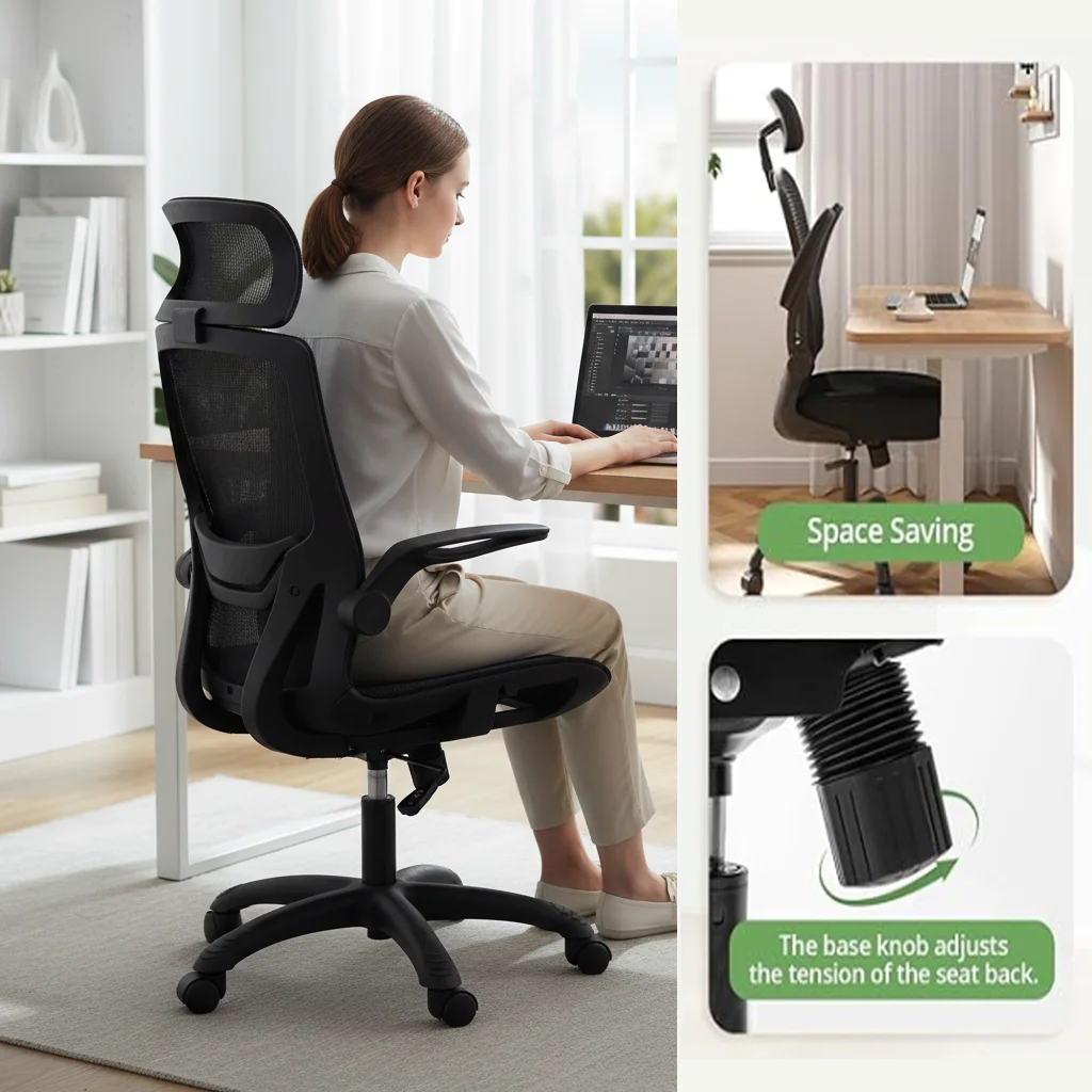 

Регулируемое офисное кресло с поворотным механизмом, эргономичной сетчатой спинкой для компьютера, учебы и офиса