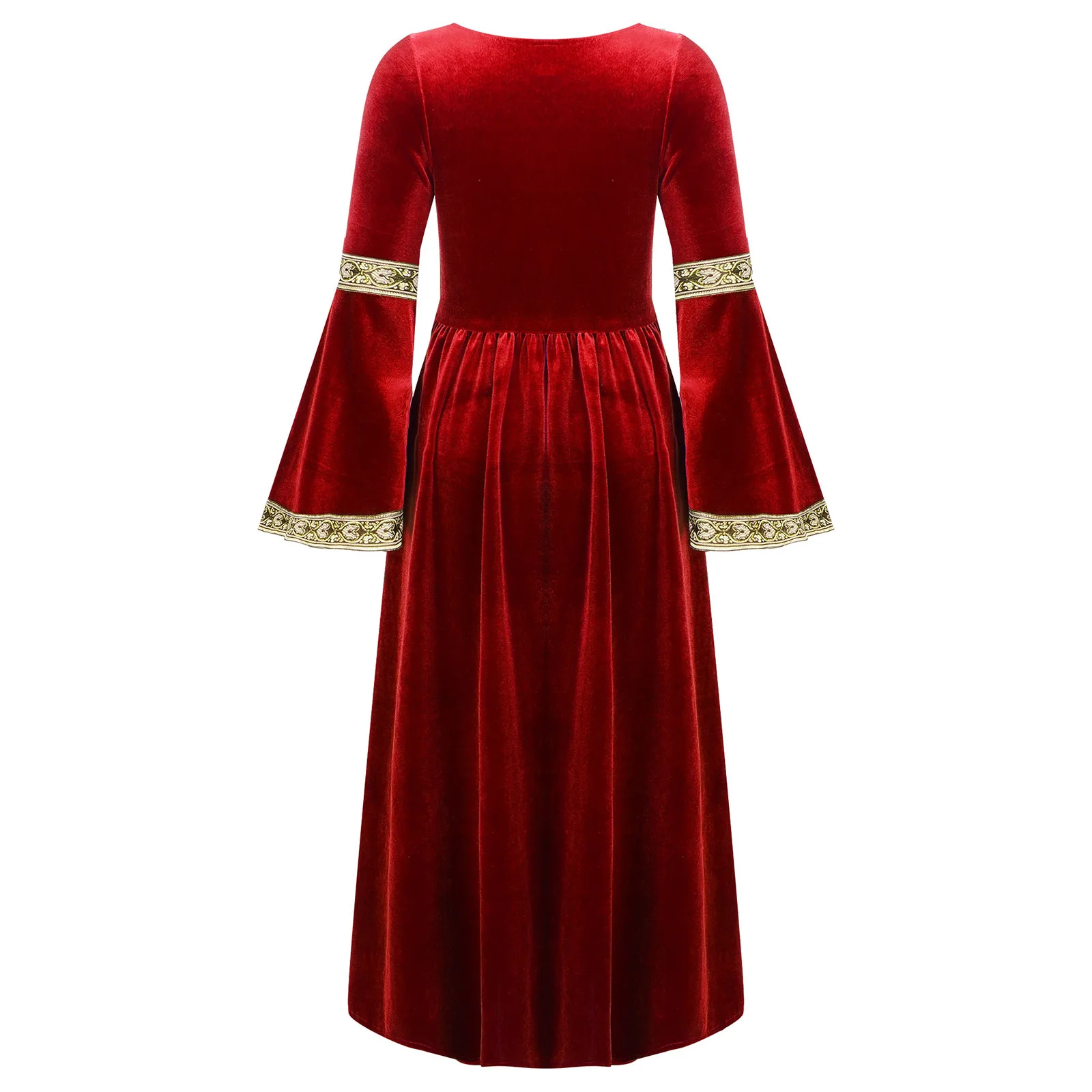 Crianças meninas vintage bandagem vestido renascentista maxi vestido de festa manga longa alargamento retro estampado banda vestir-se trajes